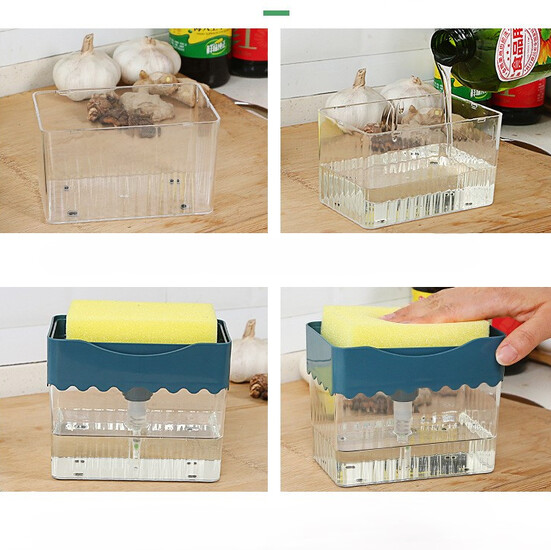 Дозатор для моющего средства с губкой диспенсер 13,5х10,8х8,5 см 1 шт. Серый