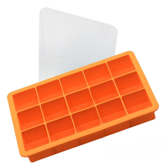 Форма с крышкой Квадратная 15 яч. силиконовая 18,5х11,5 см Ø 3,3х3,5 см 1 шт. Оранжевый