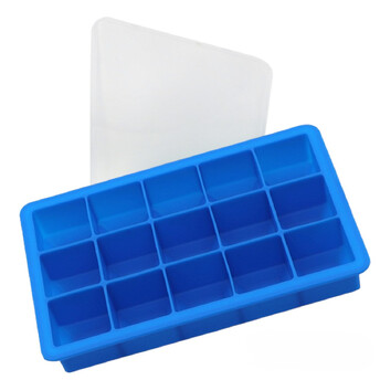 Форма с крышкой Квадратная 15 яч. силиконовая 18,5х11,5 см Ø 3,3х3,5 см 1 шт. Голубой