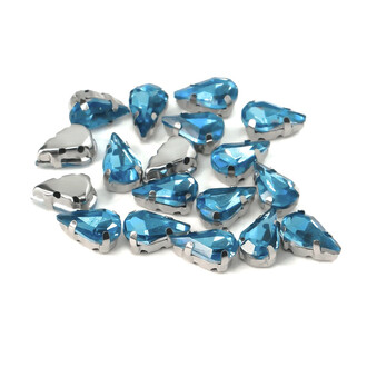 Стразы в цапах пришивные Капля 6х10 мм Голубой 10 шт.