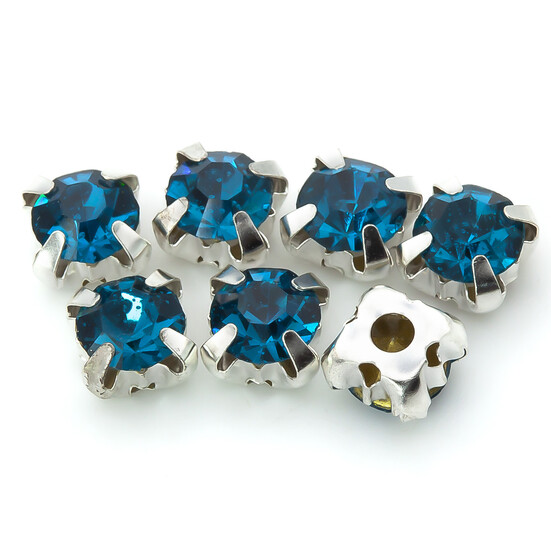 Стразы в цапах пришивные Круглые 8 мм Море 30 шт.