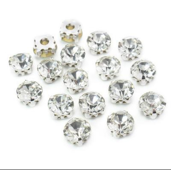 Стразы в цапах пришивные Круглые 10 мм Прозрачный 10 шт.