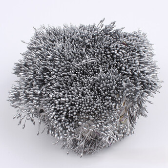 Тычинки двойные перламутровые 6х0,1 см +-360 шт. Серебристый