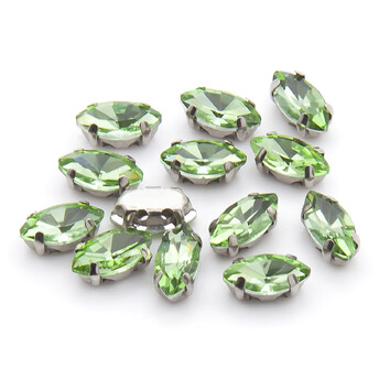 Стразы в цапах пришивные Лодочка 7х15 мм Салатовый светлый 10 шт.