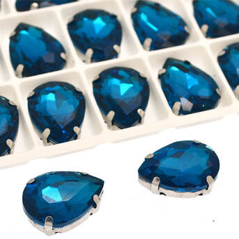 Стразы в цапах пришивные Капля 7х10 мм Море 10 шт.