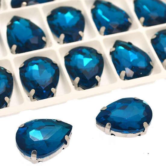 Стразы в цапах пришивные Капля 7х10 мм Море 10 шт.