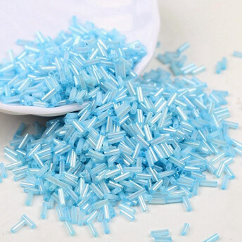 Бисер стеклярус блестящий 2х6 мм 50 г Голубой