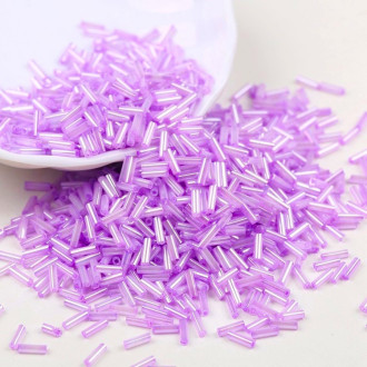 Бисер стеклярус блестящий 2х6 мм 50 г Сиреневый