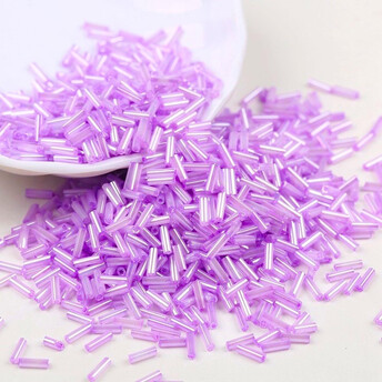 Бисер стеклярус блестящий 2х6 мм 50 г Сиреневый