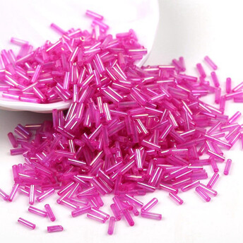 Бисер стеклярус блестящий 2х6 мм 50 г Розовый