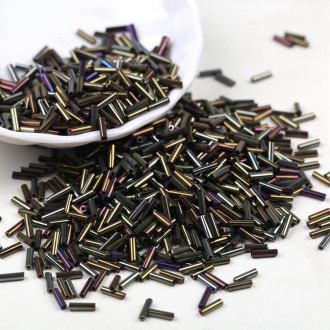 Бисер стеклярус блестящий 2х6 мм 50 г Бронзовый радужный