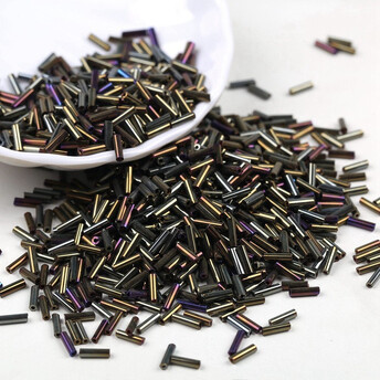 Бисер стеклярус блестящий 2х6 мм 50 г Бронзовый радужный