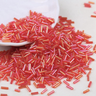 Бисер стеклярус блестящий 2х6 мм 50 г Красный радужный