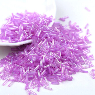 Бисер стеклярус блестящий 2х6 мм 50 г Сиреневый радужный