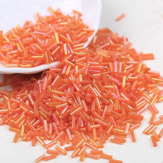 Бисер стеклярус блестящий 2х6 мм 50 г Оранжевый радужный