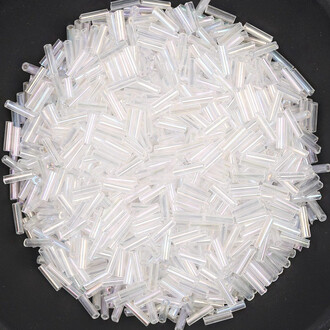 Бисер стеклярус блестящий 2х6 мм 50 г Прозрачный радужный