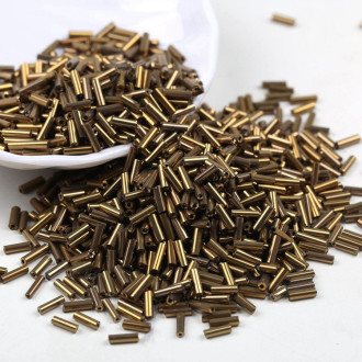 Бисер стеклярус блестящий 2х6 мм 50 г Золотистый