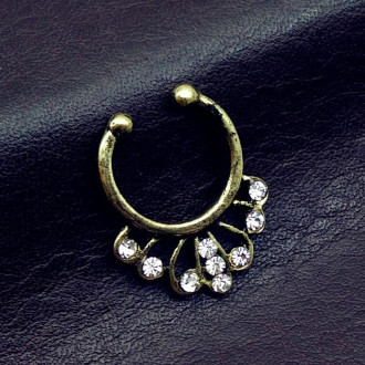 Септум обманка №1 серьга для пирсинга 9 страз 19х15 мм Ø 10 мм 1 шт. Античное золото