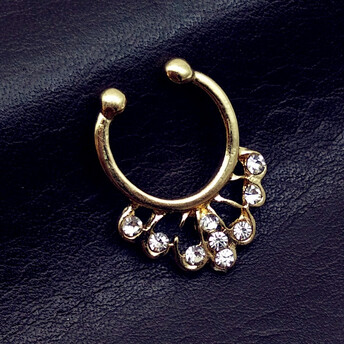 Септум обманка №1 серьга для пирсинга 9 страз 19х15 мм Ø 10 мм 1 шт. Золото
