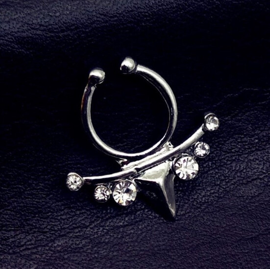 Септум обманка №2 серьга для пирсинга 6 страз 17х17 мм Ø 7,5 мм 1 шт. Платина