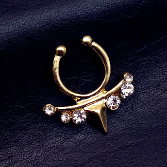 Септум обманка №2 серьга для пирсинга 6 страз 17х17 мм Ø 7,5 мм 1 шт. Золото