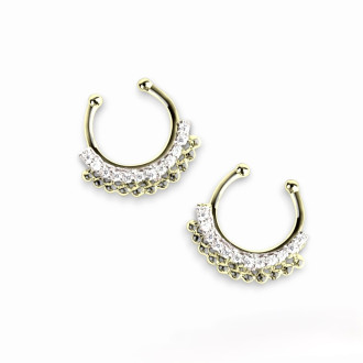 Септум обманка №3 серьга для пирсинга 12 страз 11,5х13,5 мм Ø 7 мм 1 шт. Античное золото