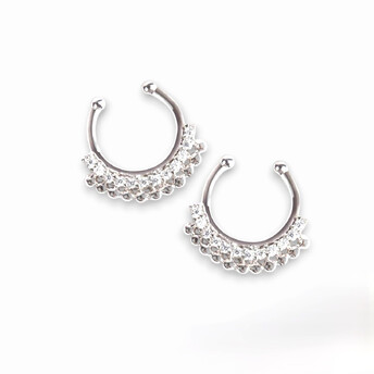 Септум обманка №3 серьга для пирсинга 12 страз 11,5х13,5 мм Ø 7 мм 1 шт. Платина