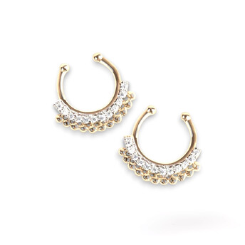 Септум обманка №3 серьга для пирсинга 12 страз 11,5х13,5 мм Ø 7 мм 1 шт. Золото