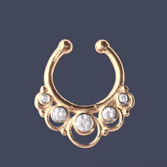 Септум обманка №5 серьга для пирсинга 5 страз 19х17,5 мм Ø 10,3 мм 1 шт. Золото