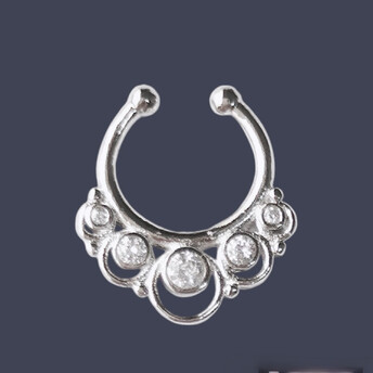 Септум обманка №5 серьга для пирсинга 5 страз 19х17,5 мм Ø 10,3 мм 1 шт. Платина