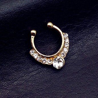 Септум обманка №6 серьга для пирсинга 11 страз 14,5х14 мм Ø 8,4 мм 1 шт. Золото