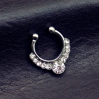 Септум обманка №6 серьга для пирсинга 11 страз 14,5х14 мм Ø 8,4 мм 1 шт. Платина