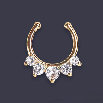 Септум обманка №7 серьга для пирсинга 5 страз 15х14 мм Ø 7,5 мм 1 шт. Золото