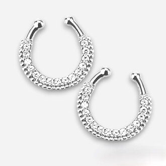 Септум обманка №8 серьга для пирсинга 15 страз 17х17 мм Ø 11 мм 1 шт. Платина