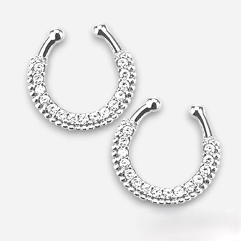 Септум обманка №8 серьга для пирсинга 15 страз 17х17 мм Ø 11 мм 1 шт. Платина