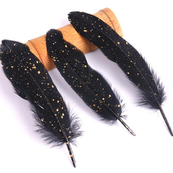 Перо гусиное 15-20 см 1 шт. Черный с золотистыми вкраплениями