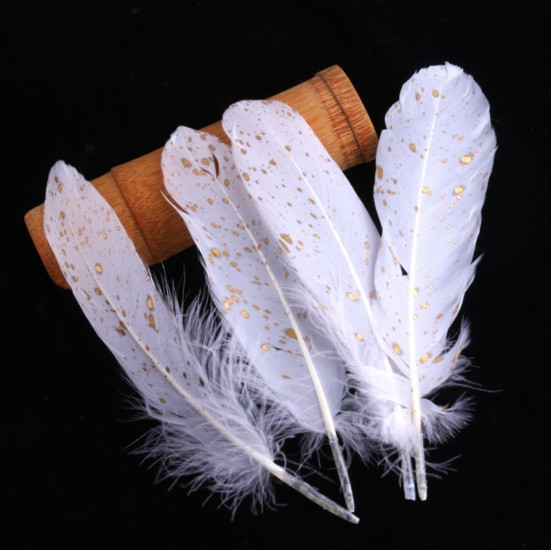 Перо гусиное 15-20 см 1 шт. Белый с золотистыми вкраплениями
