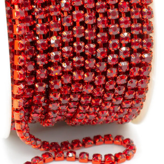 Стразовая цепь ss6 (2 мм) 1 м Light siam red bk