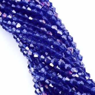 Бусины хрустальные Биконус 6х5,8 мм Ø 1 мм (+-46 шт.) Сапфир АВ прозрачный