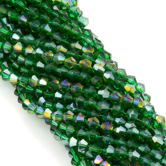 Бусины хрустальные Биконус 3,5х3 мм Ø 0,8 мм (+-115 шт.) Изумрудный АВ прозрачный