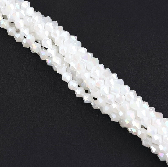 Бусины хрустальные Биконус 3,5х3 мм Ø 0,8 мм (+-115 шт.) Белый АВ