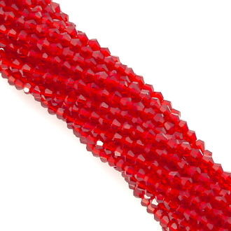 Бусины хрустальные Биконус 3,5х3 мм Ø 0,8 мм (+-115 шт.) Алый прозрачный