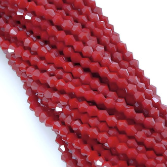 Бусины хрустальные Биконус 6х5,8 мм Ø 1 мм (+-46 шт.) Красный АВ непрозрачный