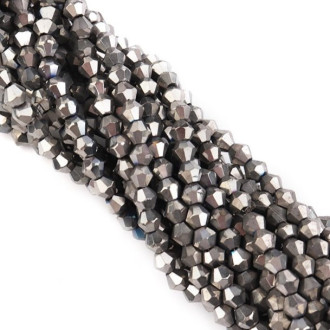 Бусины хрустальные Биконус 6х5,8 мм Ø 1 мм (+-46 шт.) Платиновый металлик