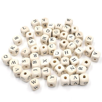 Деревянные бусины Алфавит 8х8 мм Ø 2,5 мм 25 г (+-90 шт.) Айвори