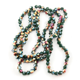 Бусины хрустальные Биконус 6х5,8 мм Ø 1 мм (+-46 шт.) Зеленый с золотом