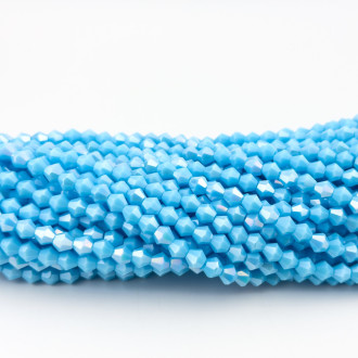 Бусины хрустальные Биконус 6х5,8 мм Ø 1 мм (+-46 шт.) Небесный АВ непрозрачный