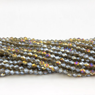 Бусины хрустальные Биконус 5,8х5,4 мм Ø 1 мм (+-46 шт.) Серо-золотистый