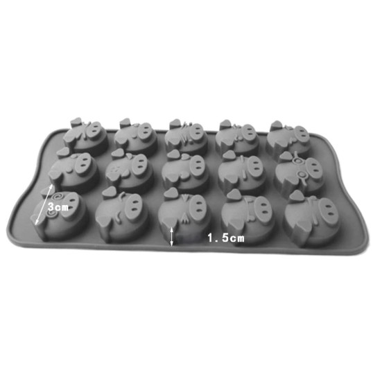 Форма с крышкой силиконовая Мордочки 15 яч. Bakery 20,5х10,5х1,5 см Ø 3 см 1 шт. Серый