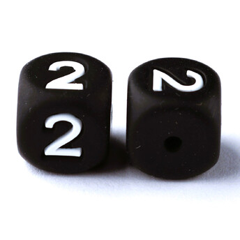 Бусина цифра 2 силиконовая для грызунков 12х12 мм Ø 2 мм 1 шт. Черный с белым